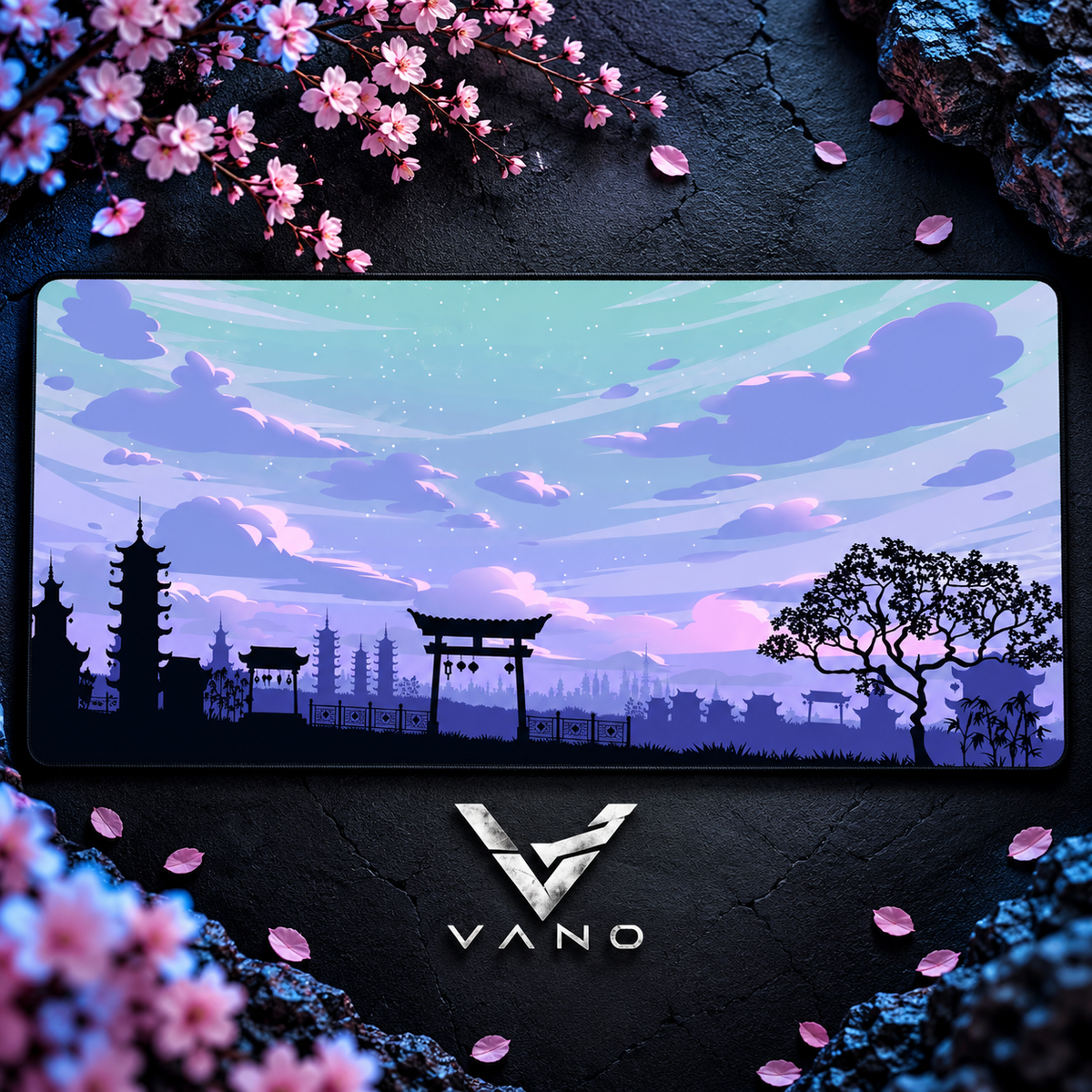 VANO Mauspad Lavender Skyline: Pagoden-Skyline in Lavendel und Mint